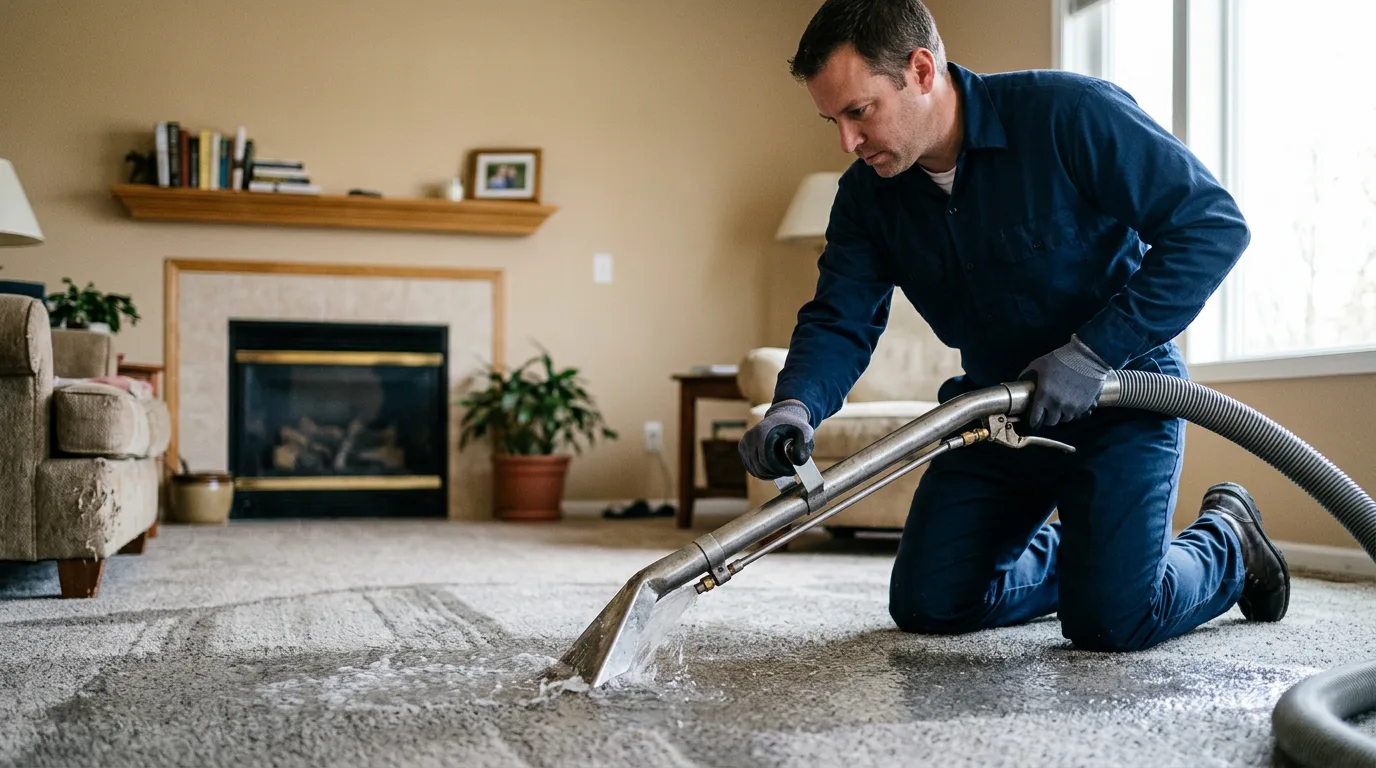 Water damage restoration technician working near Wilder, VT